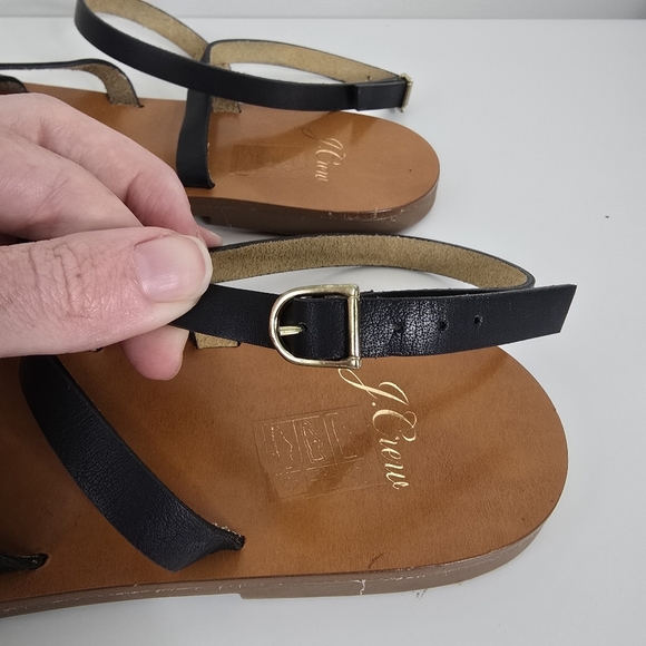 J. Crew Cross-strap Flat Sandals Black Leather Size 10. Boho Casual Festival - Picture 6 of 8